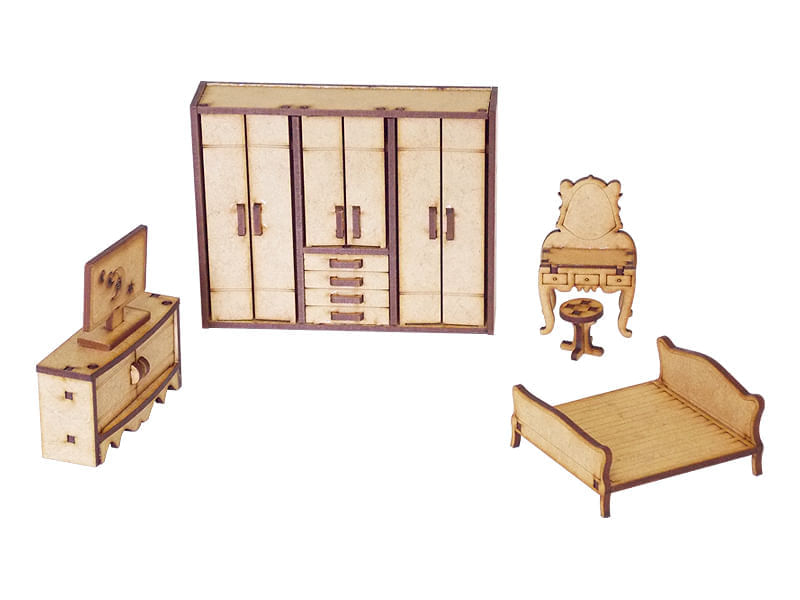 Encontraproduto.com.br - Kit Miniaturas Quarto Casal CLB com 5 peças - K2000