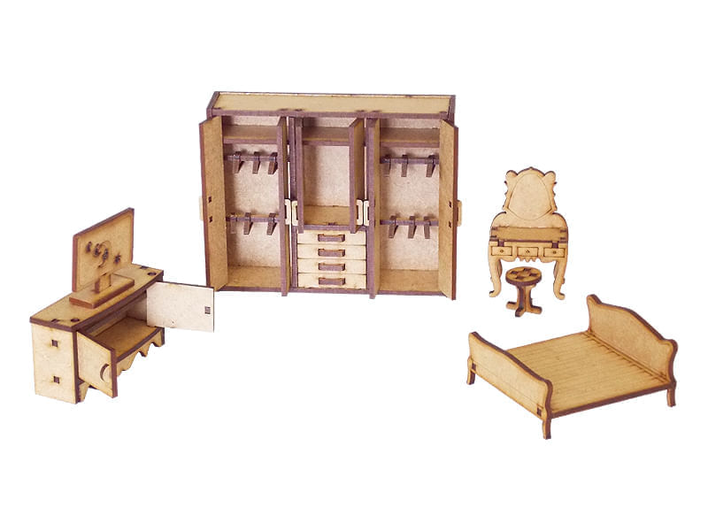 Encontraproduto.com.br - Kit Miniaturas Quarto Casal CLB com 5 peças - K2000