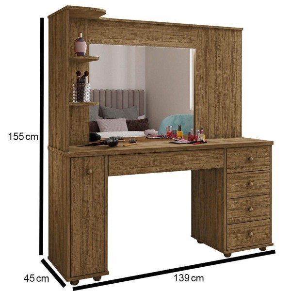 Encontraproduto.com.br - Penteadeira Camarim Com Espelho 6 Gavetas Chanel G03 Canela