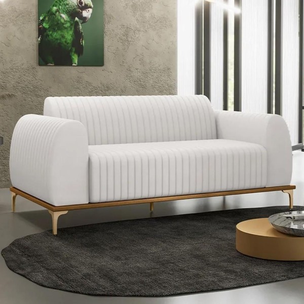 Encontraproduto.com.br - Sofá 180cm 3 Lugares Base Gold Molino D06 PU C-12 Branco - Mpozenato