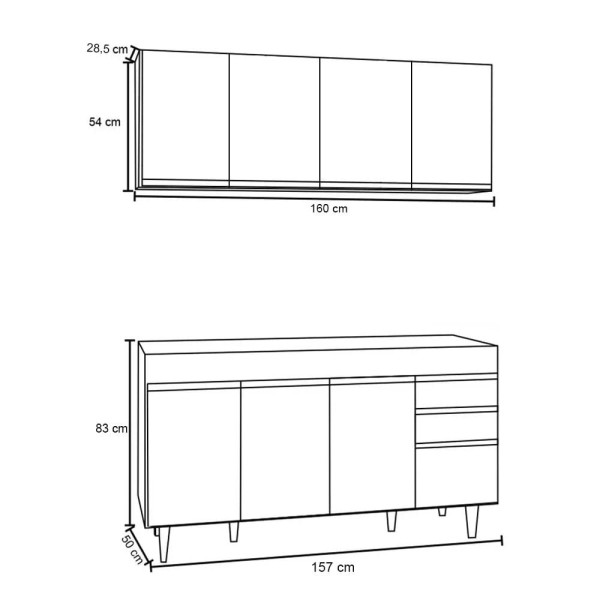Encontraproduto.com.br - Armário Aéreo Nevada E Balcão Para Pia 160cm Arkansas Castanho/preto - Lumil Móveis