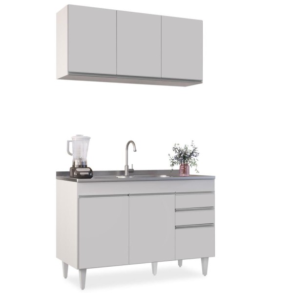 Encontraproduto.com.br - Armário Aéreo Virgínia E Balcão Com Pia 120cm Michigan Branc Cor Branco