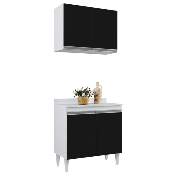 Encontraproduto.com.br - Armário Aéreo Califórnia e Balcão Hawai 80cm Com Tampo Branco/Preto - Lumil