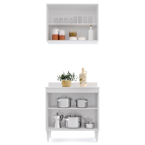 Encontraproduto.com.br - Armário Aéreo Califórnia e Balcão Hawai 80cm Com Tampo Branco/Preto - Lumil