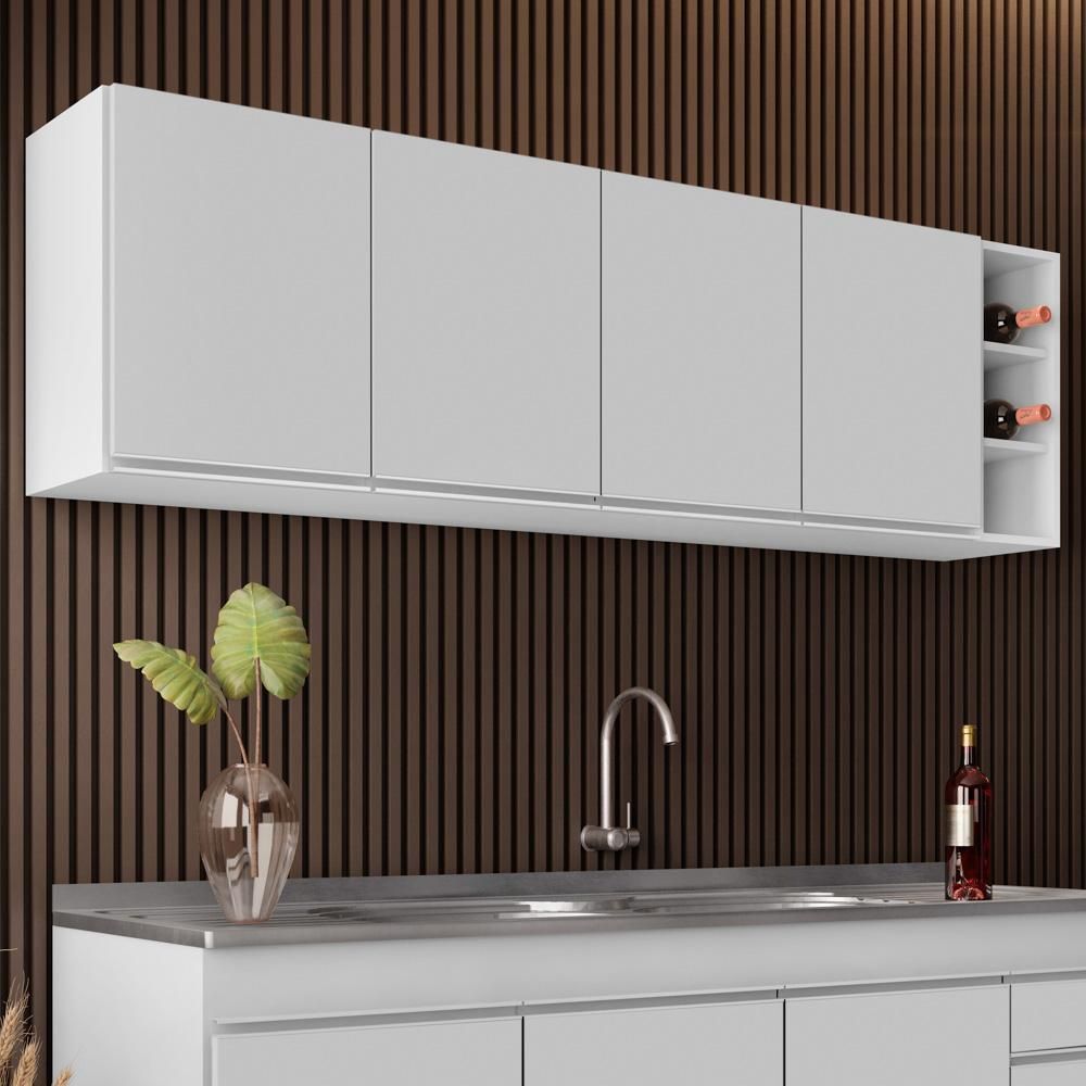 Encontraproduto.com.br - Armário Aéreo Nevada Com Nicho 180Cm 4 Portas Branco - Lumil