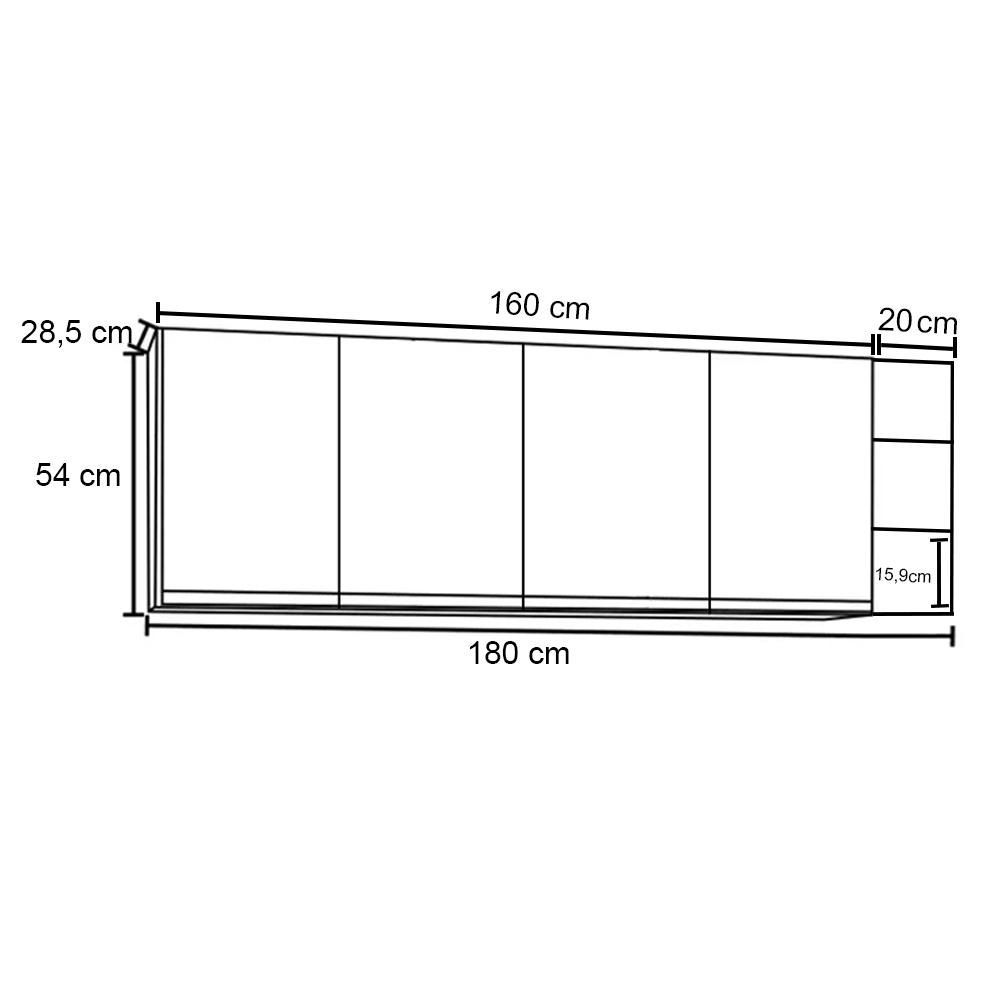 Encontraproduto.com.br - Armário Aéreo Nevada Com Nicho 180Cm 4 Portas Branco - Lumil
