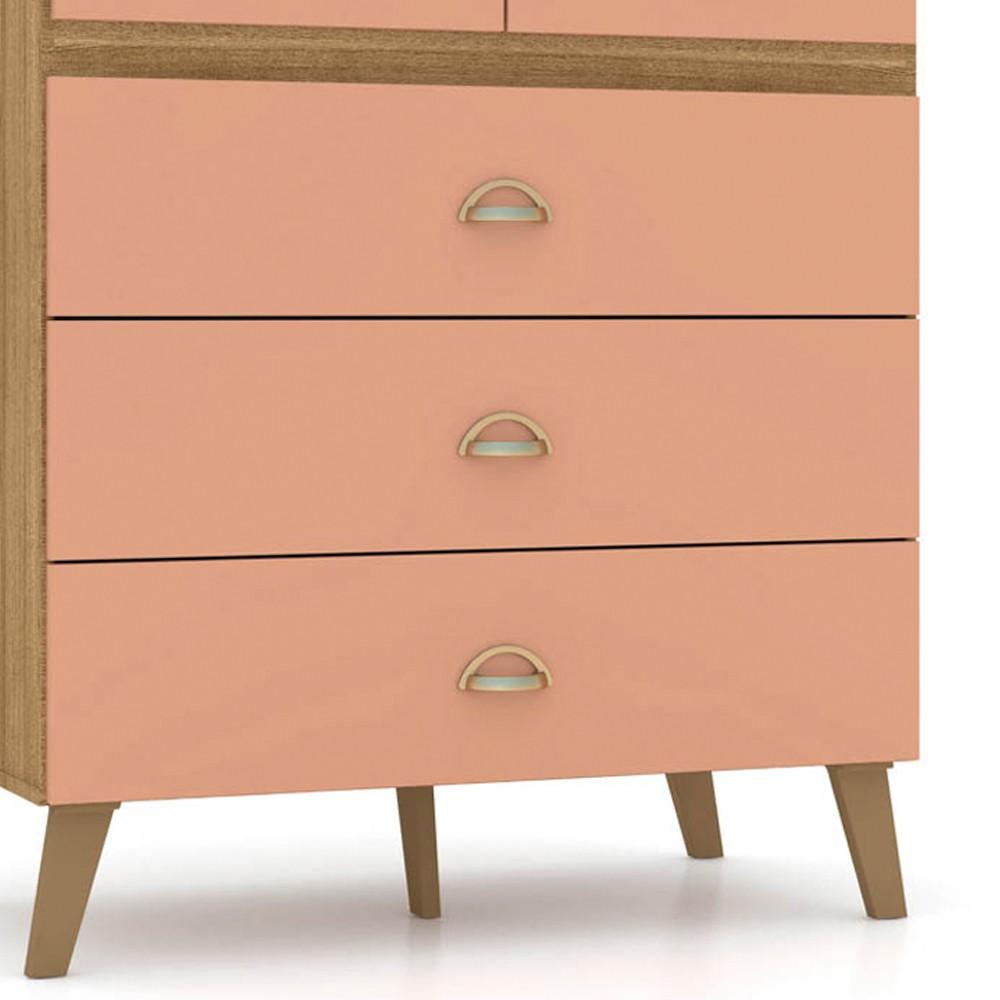 Encontraproduto.com.br - Cômoda 5 Gavetas Estilo Retrô 91cm Ziza V02 Nature/Camarim - Mpozenato