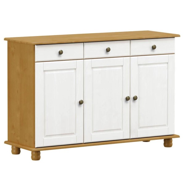 Encontraproduto.com.br - Balcão Buffet Sala de Jantar Rústico 128cm 3 Portas 3 Gavetas Rubia F07 Carvalho/Branco - Mpozenato
