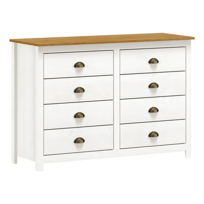 Cômoda para Quarto 8 Gavetas Estilo Americano 125cm Lázio F07 Branco/Carvalho - Mpozenato