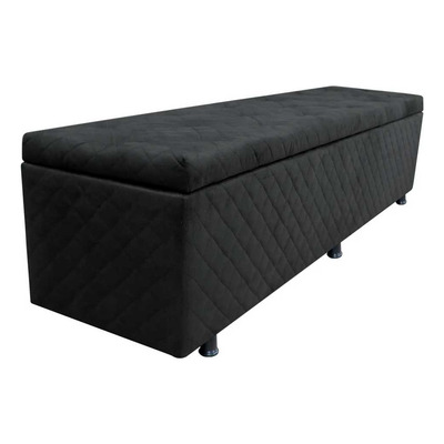 Calçadeira Baú Casal King 195cm Estofada Liz S05 Suede Bordado Preto - Mpozenato