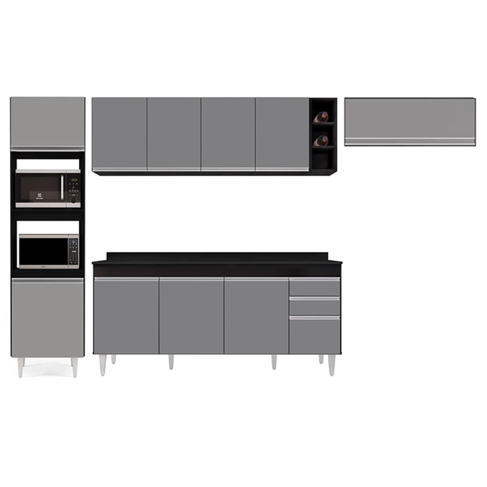 Encontraproduto.com.br - Armário de Cozinha Modulada 5 Peças CP17 Balcão com Tampo Preto/Cinza - Lumil