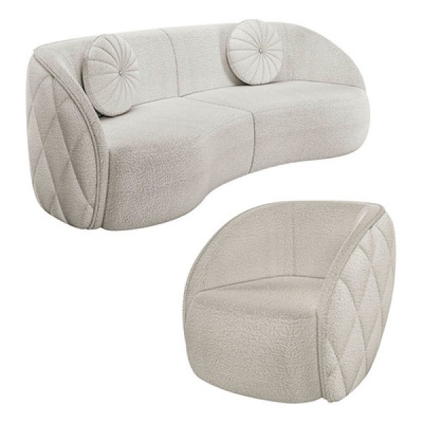 Encontraproduto.com.br - Sofá Decorativo 3 Lugares 288cm com Almofadas e Poltrona Zion M22 Linho Cru - Mpozenato