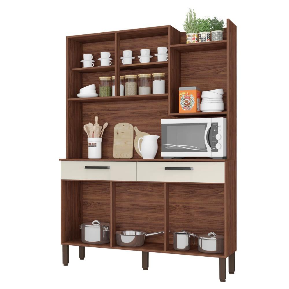 Encontraproduto.com.br - Armário de Cozinha Compacta 132cm Stella K02 Nogueira/Off White - Mpozenato
