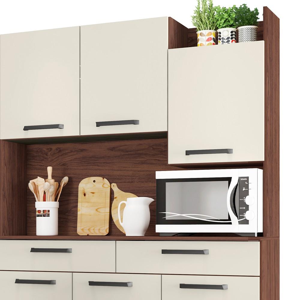 Encontraproduto.com.br - Armário de Cozinha Compacta 132cm Stella K02 Nogueira/Off White - Mpozenato
