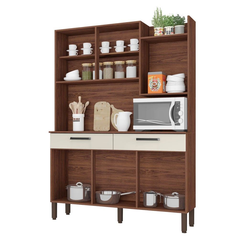 Encontraproduto.com.br - Armário de Cozinha Compacta 132cm Stella K02 Nogueira/Off White - Mpozenato