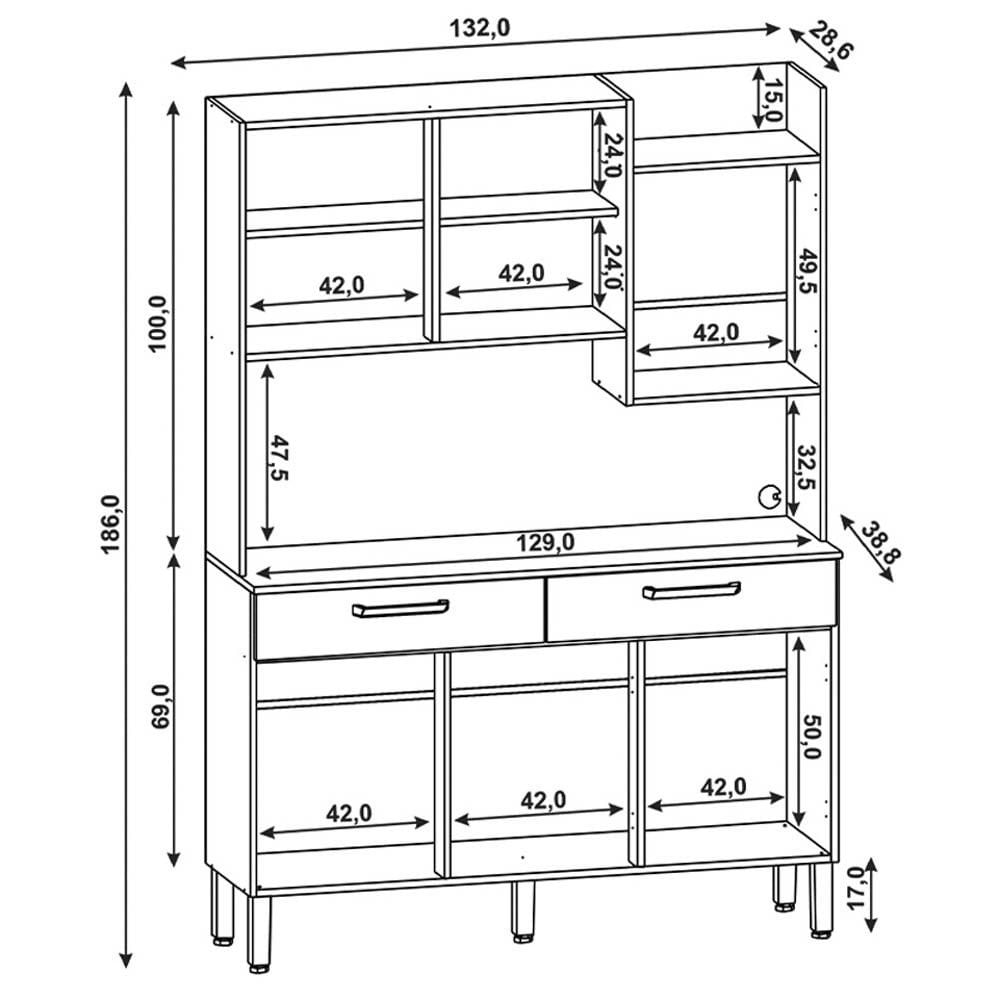 Encontraproduto.com.br - Armário de Cozinha Compacta 132cm Stella K02 Nogueira/Off White - Mpozenato