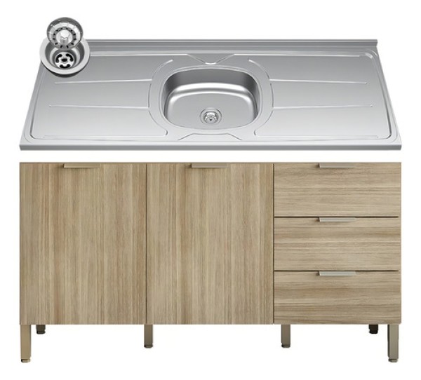 Balcão Gabinete com Pia Inox 160cm Charm K02 Freijó - Mpozenato