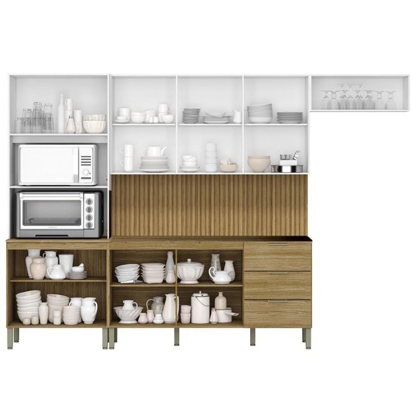 Encontraproduto.com.br - Armário de Cozinha 4 Peças Charm04 Balcão sem Tampo 160cm K02 Freijó/Supremo - Mpozenato
