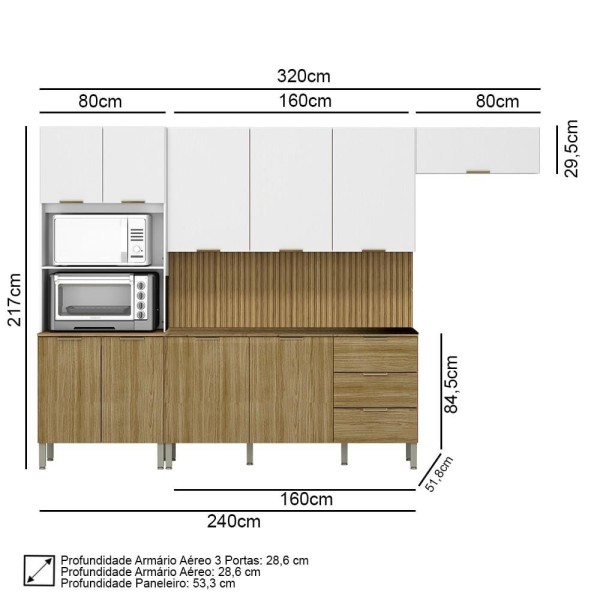Encontraproduto.com.br - Armário de Cozinha 4 Peças Charm04 Balcão sem Tampo 160cm K02 Freijó/Supremo - Mpozenato