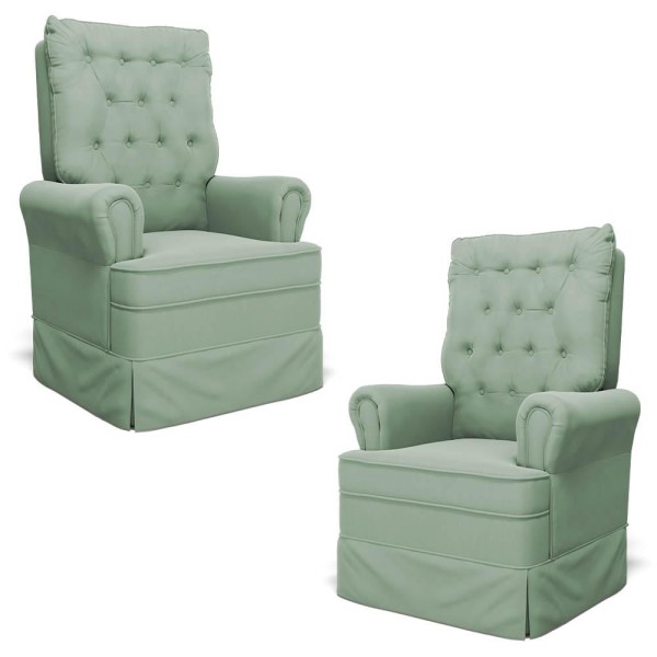 Encontraproduto.com.br - Kit 02 Poltronas de Amamentação e Descanso Com Balanço Laís G05 Veludo Verde - Mpozenato