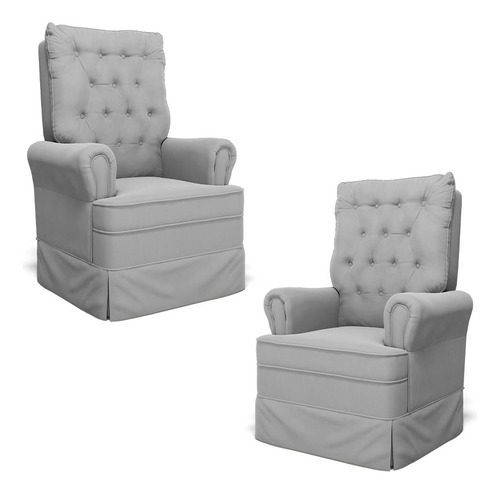 Encontraproduto.com.br - Kit 02 Poltronas De Amamentação E Descanso Com Balanço Laís G05 Veludo Cinza - Mpozenato
