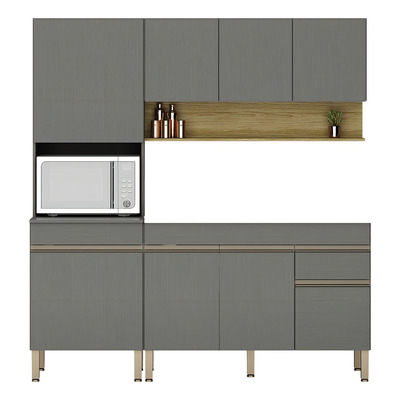 Armário de Cozinha 3 Peças Balcão 150cm sem Tampo Lina13 K02 Gris/Freijó - Mpozenato