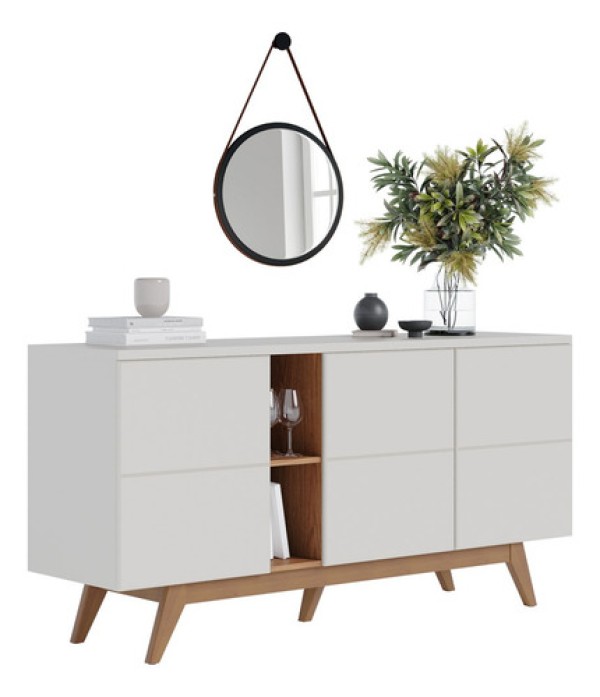Encontraproduto.com.br - Balcão Buffet Rebeca Espelho Adnet 54cm C05 Off White/freijó