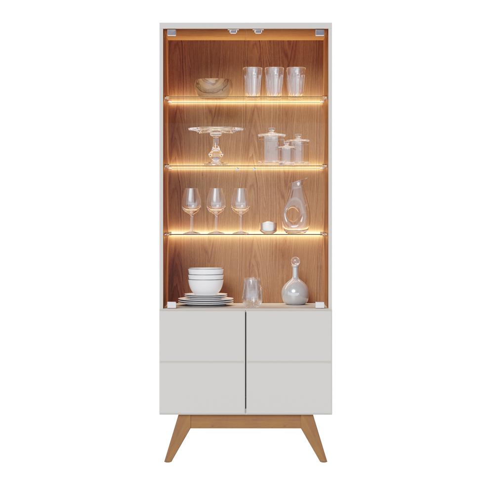 Encontraproduto.com.br - Balcão Buffet Com Cristaleira Rebeca e Espelho Adnet 54cm C05 Off White/Freijó - Mpozenato