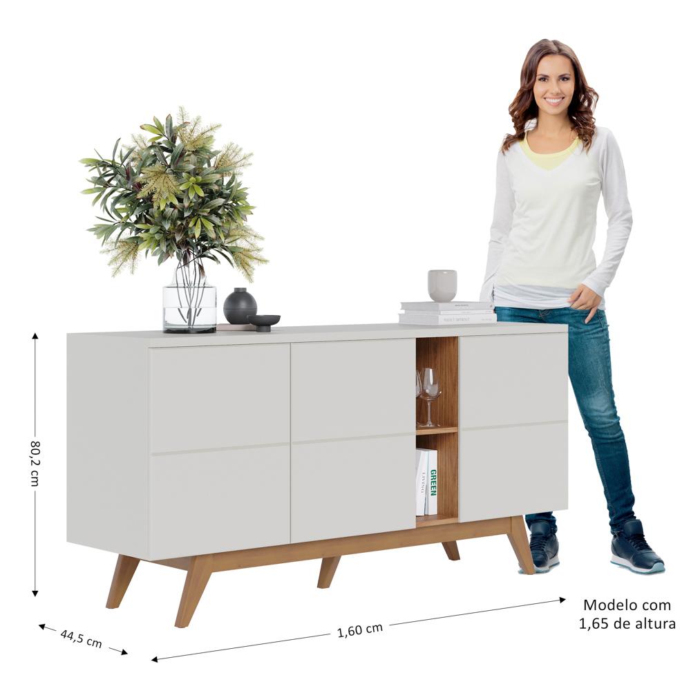 Encontraproduto.com.br - Balcão Buffet Com Cristaleira Rebeca e Espelho Adnet 54cm C05 Off White/Freijó - Mpozenato