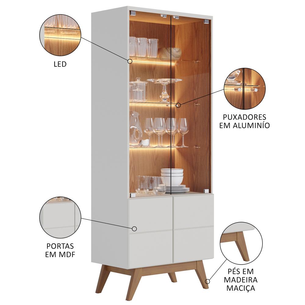 Encontraproduto.com.br - Balcão Buffet Com Cristaleira Rebeca e Espelho Adnet 54cm C05 Off White/Freijó - Mpozenato