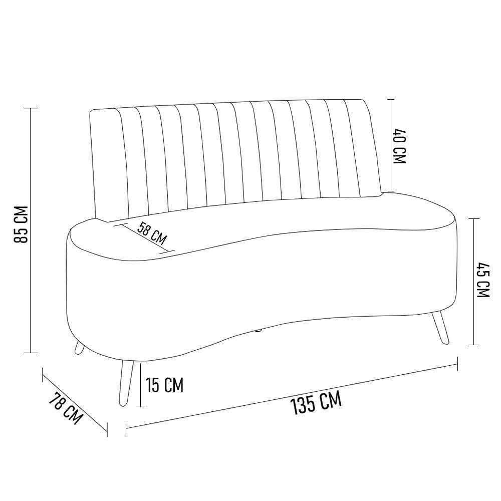 Sofá 2 Lugares Para Sala Living 135cm Pés Palito Tamar K04 Sintético Marrom - Mpozenato