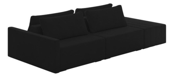 Sofá Ilha Modular Para Sala Puff Living 252cm Georgia Veludo Cor Preto