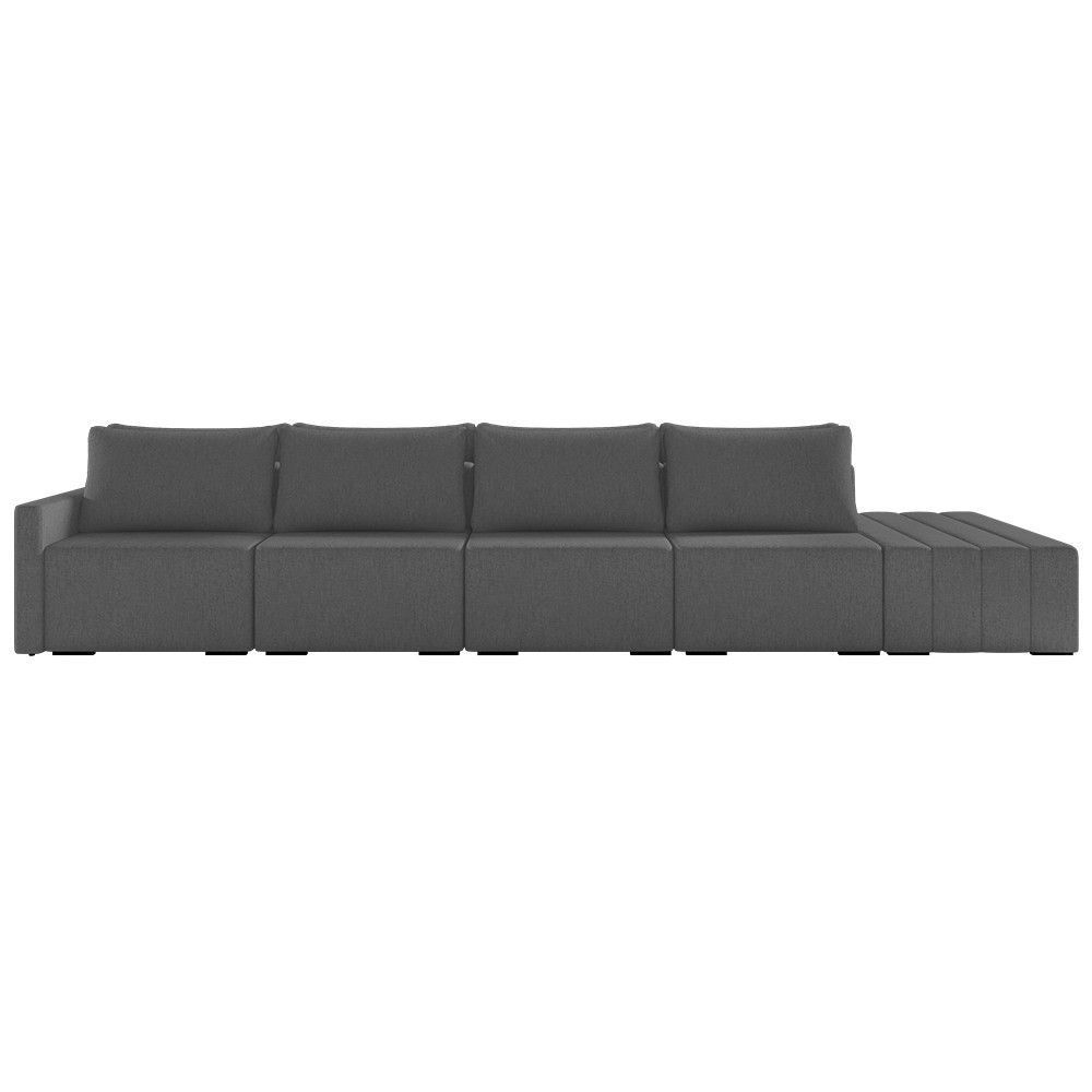 Encontraproduto.com.br - Sofá Ilha Modular com Puff para Sala Living 432cm Georgia K04 Linho Cinza Escuro - Mpozenato