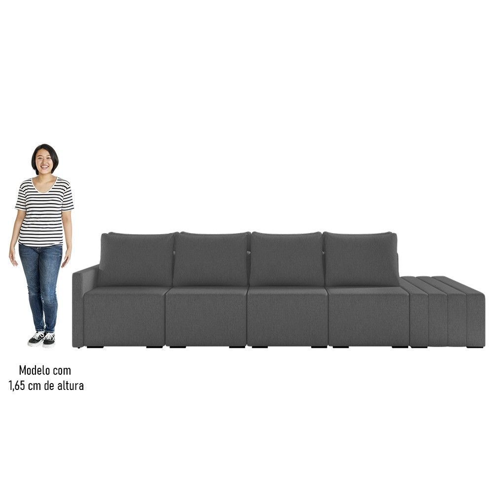Encontraproduto.com.br - Sofá Ilha Modular com Puff para Sala Living 432cm Georgia K04 Linho Cinza Escuro - Mpozenato