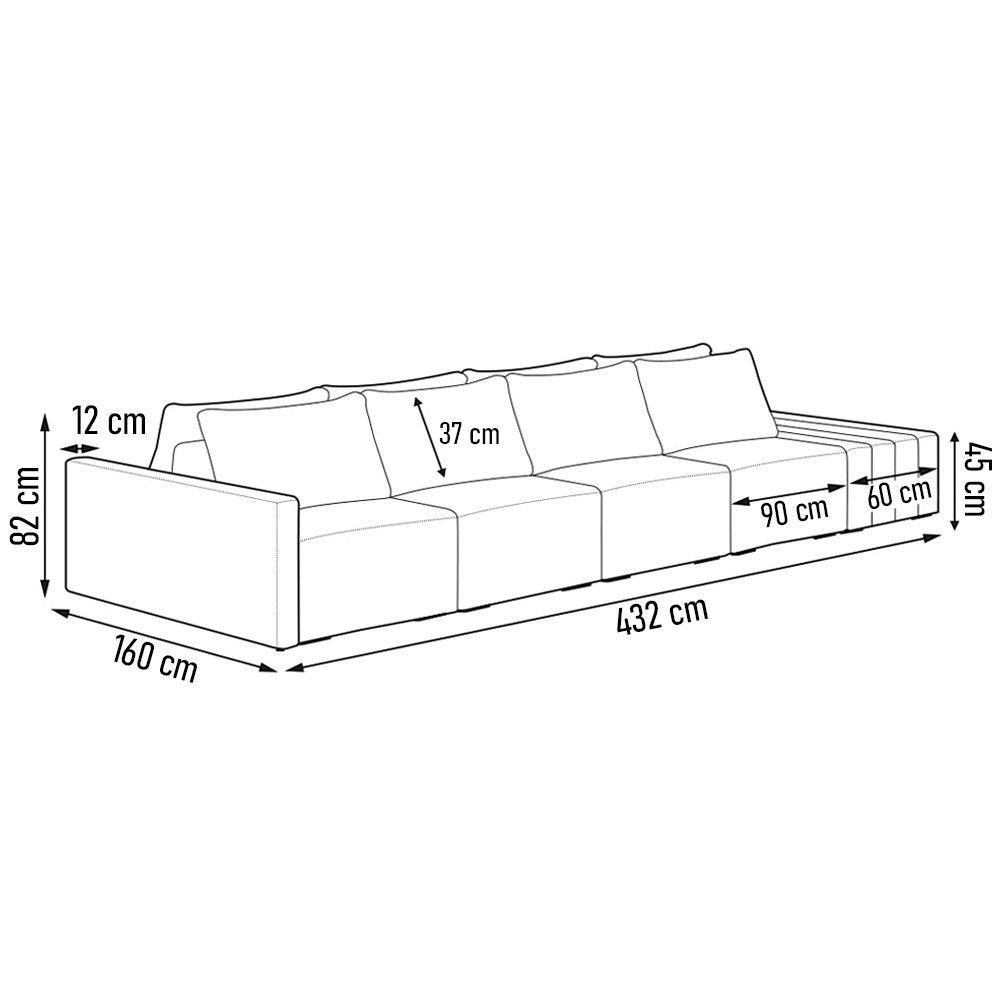 Encontraproduto.com.br - Sofá Ilha Modular com Puff para Sala Living 432cm Georgia K04 Linho Cinza Escuro - Mpozenato