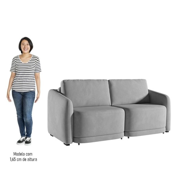 Encontraproduto.com.br - Sofá Cama Casal para Sala 196cm Polska K04 Veludo Cinza - Mpozenato
