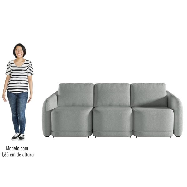 Encontraproduto.com.br - Sofá Cama Casal para Sala 336cm Polska K04 Bouclê Cinza Claro - Mpozenato