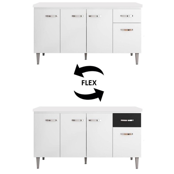 Encontraproduto.com.br - Balcão Gabinete Para Pia Com Tampo 150cm 4 Portas e 1 Gaveta Gabriela Branco - AJL Móveis