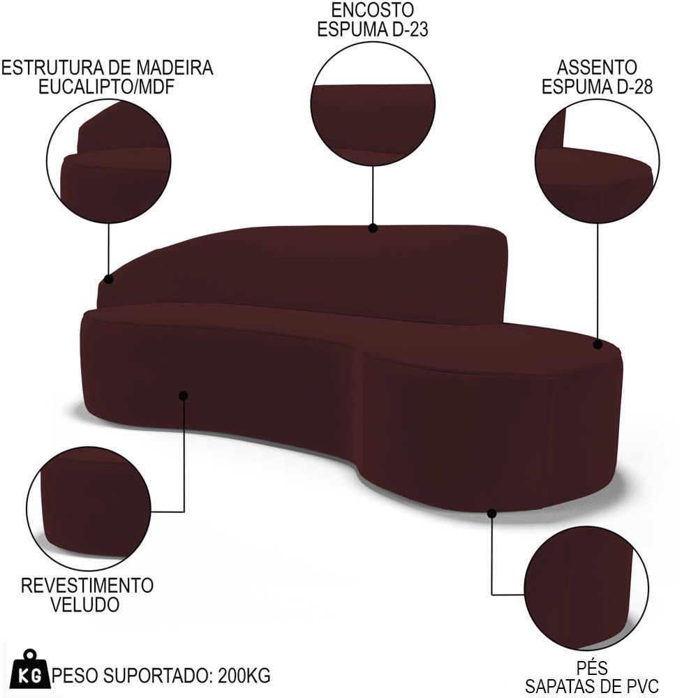 Encontraproduto.com.br - Sofá Living 2 Lugares 180Cm Braço Esquerdo Mozart D06 Veludo Vermelho - Mpozenato