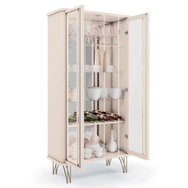 Encontraproduto.com.br - Cristaleira De Vidro Com Espelho Alvora H01 Off White - Mpozenato