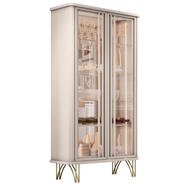 Encontraproduto.com.br - Cristaleira De Vidro Com Espelho Alvora H01 Off White - Mpozenato
