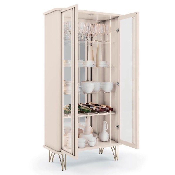 Encontraproduto.com.br - Cristaleira De Vidro Com Espelho Alvora H01 Off White - Mpozenato