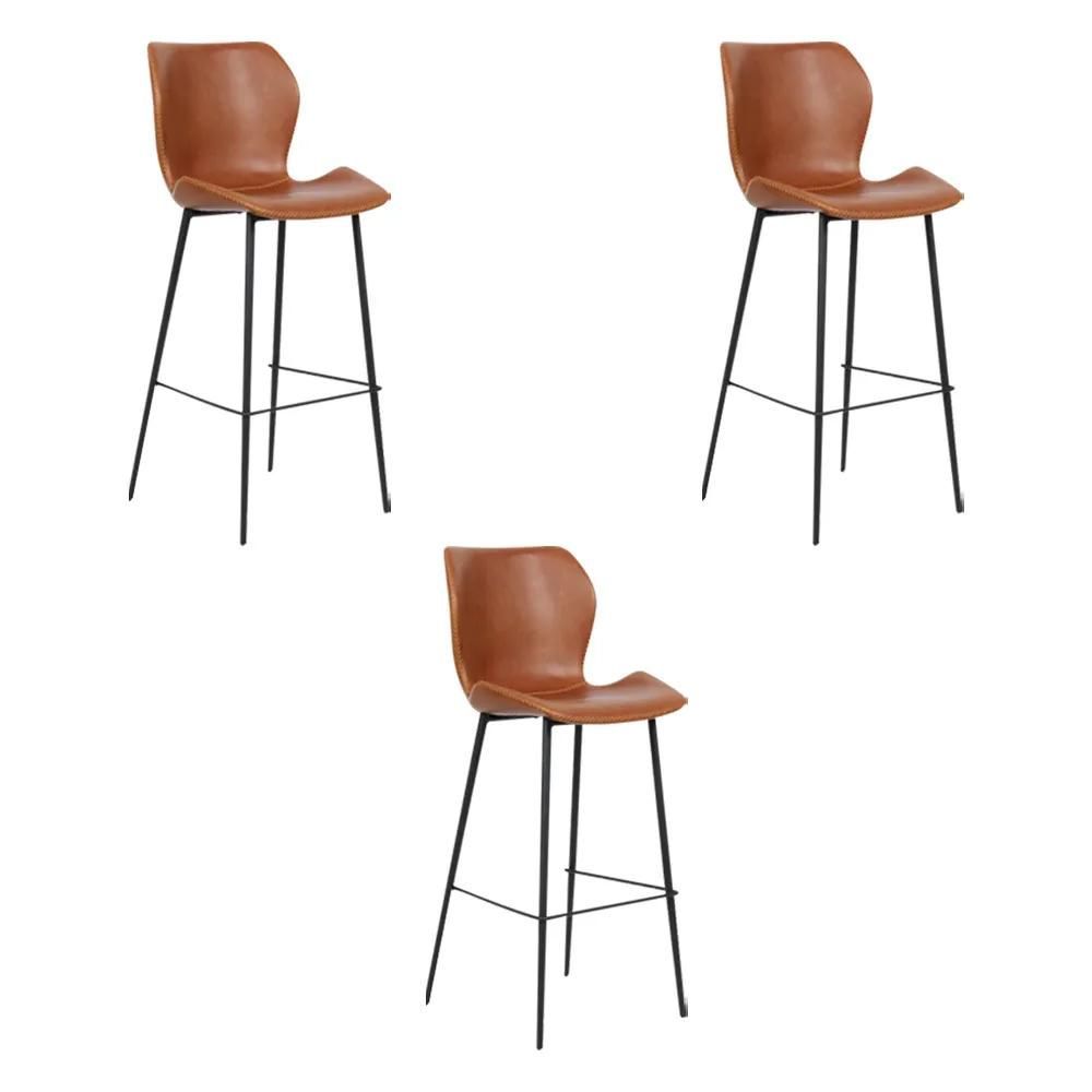 Encontraproduto.com.br - Kit 3 Banquetas Alta com Encosto para Bancada Cozinha Penha R02 Sintético Marrom - Mpozenato