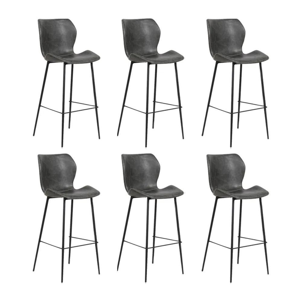 Encontraproduto.com.br - Kit 6 Banquetas Alta com Encosto para Bancada Cozinha Penha R02 Sintético Cinza Grafite - Mpozenato