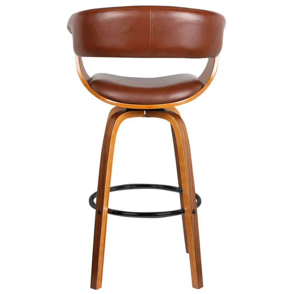 Encontraproduto.com.br - Kit 6 Banquetas Giratória Alta com Encosto Base Madeira Ravi R02 Sintético Marrom - Mpozenato