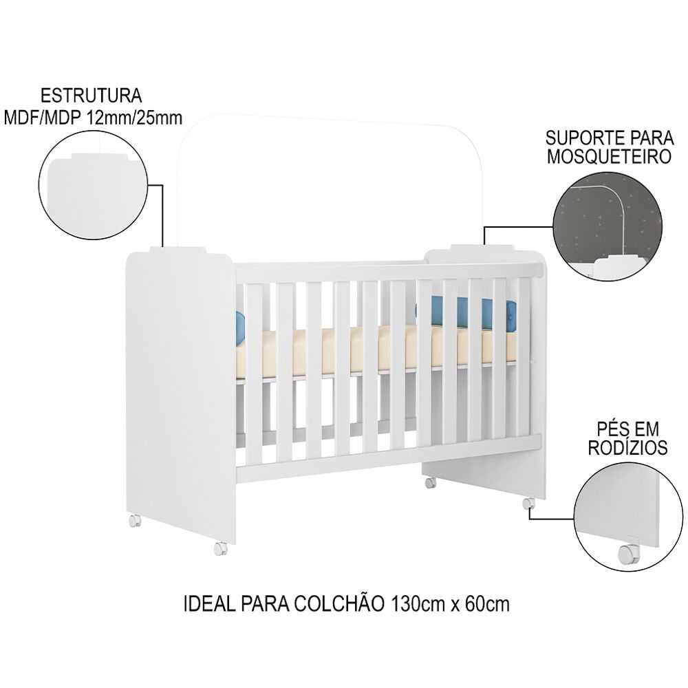 Encontraproduto.com.br - Quarto De Bebê Conjugado Belle E Berço Amour P14 Branco - Mpozenato