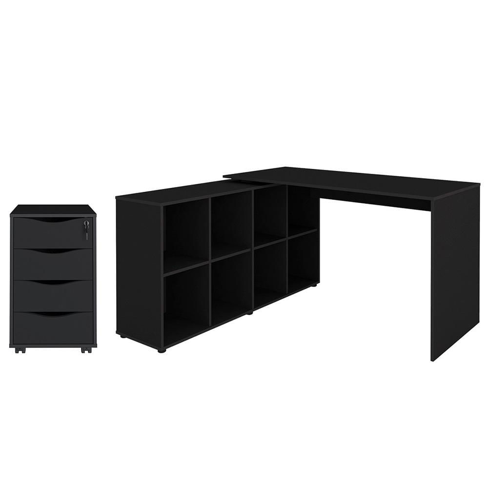 Encontraproduto.com.br - Mesa Escrivaninha em L Eron e Gaveteiro com Rodízios Mity A06 Preto - Mpozenato