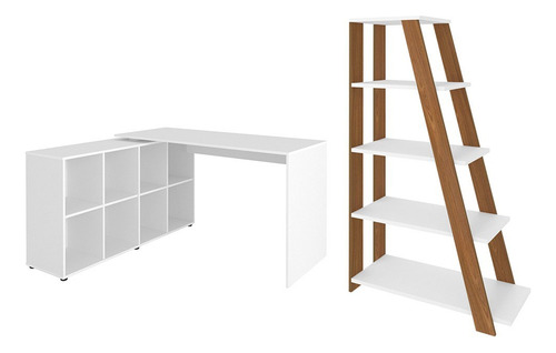 Mesa Escrivaninha L Eron Estante Livreiro Stela Bco/freijó