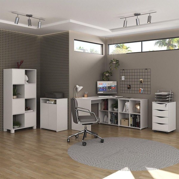 Encontraproduto.com.br - Conjunto Escritório Home Office 4 Peças Mity A06 Branco - Mpozenato