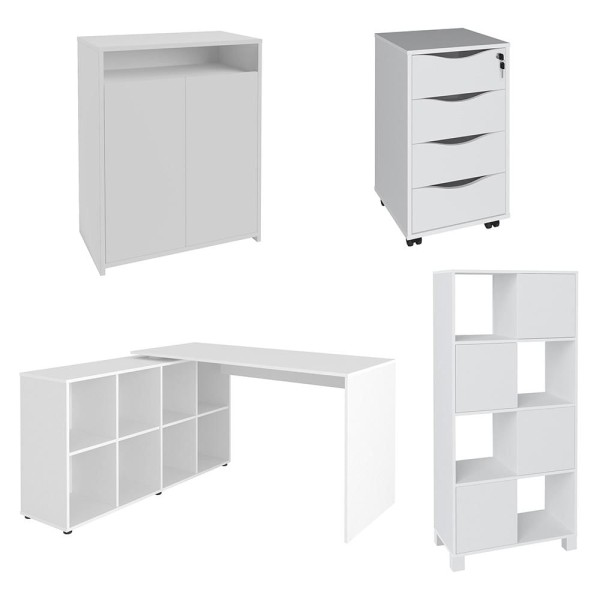 Encontraproduto.com.br - Conjunto Escritório Home Office 4 Peças Mity A06 Branco - Mpozenato